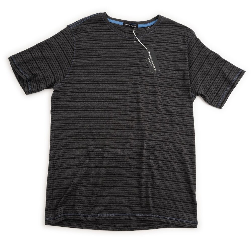 NEW MICHAEL BRANDON Modern Fit grey black striped crewneck t-shirt size L